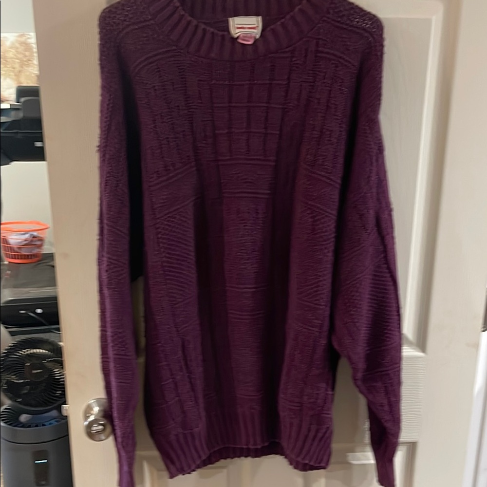 Purple Crew Neck Sweater with Chunky Knit Design